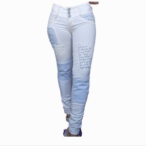 Skinny Beige Light and Light Blue Patchwork Jeans